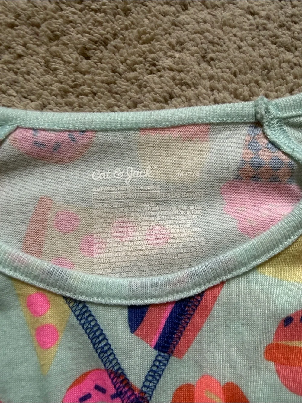 Cat & Jack Light Aqua Sleepdress with Pink, Coral and Navy Treat Print